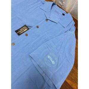 Ferrari Club Volunteer 100% Silk Blue Button-Up Short Sleeve Shirt Men's Large